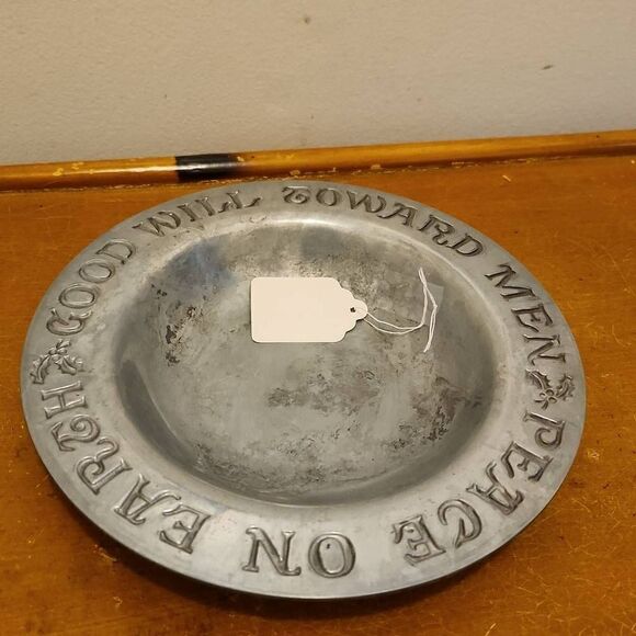 Peace On Earth Metal Tray/ Hammered Metal Tray/ Pewter Style Tray... - Picture 1 of 4